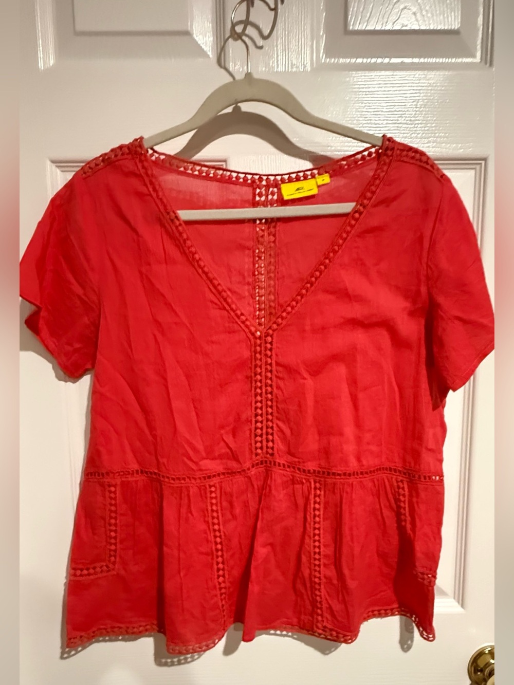 Roberta Roller Rabbit Red Crochet-Trim Peplum Tunic